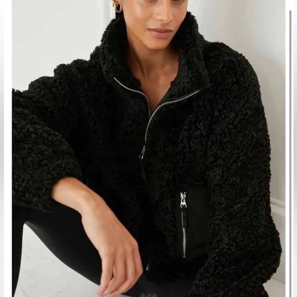 Something Navy Black Teddy Jacket Size S